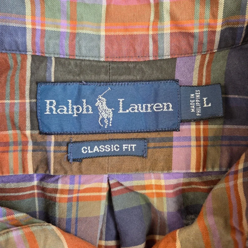 Vintage Y2K Ralph Lauren Mens Large Classic Fit Plaid Button Down Shirt Preppy